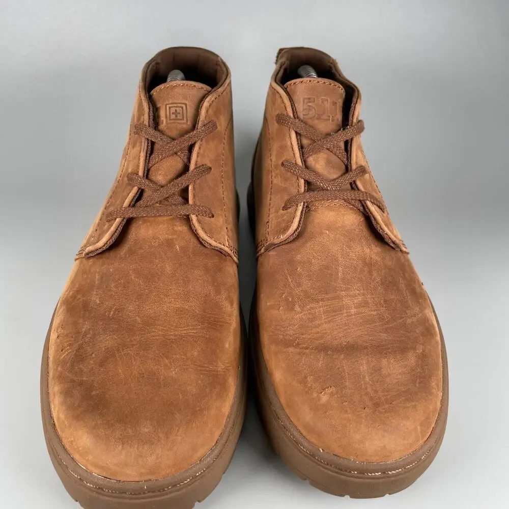 5.11 Tactical Men's 7.5 Chukka Boots Brown Leather Vibram Ankle Lace Up Shoe EUC